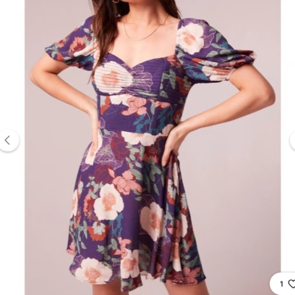 BOG Sexy Flowy Boho Bohemian Floral Puff Sleeve Resort Vacation Dress - Picture 2 of 7